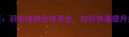 最新版羽毛球积分体系全如何快速提升排名